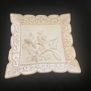 Cream Decorative Square Plate with Bird Design